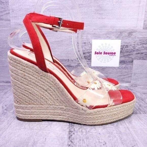 Jessica Simpson Shoes - Jessica Simpson Semie Floral Jelly Strap Espadrille Wedge Sandal Red Women 9 NEW